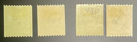 U.S. Stamps SCOTT #441-442, 448 & 450, PERF 10 HORIZ, FLAT PLATE/ROTARY COILS, MOGH-CAT $33