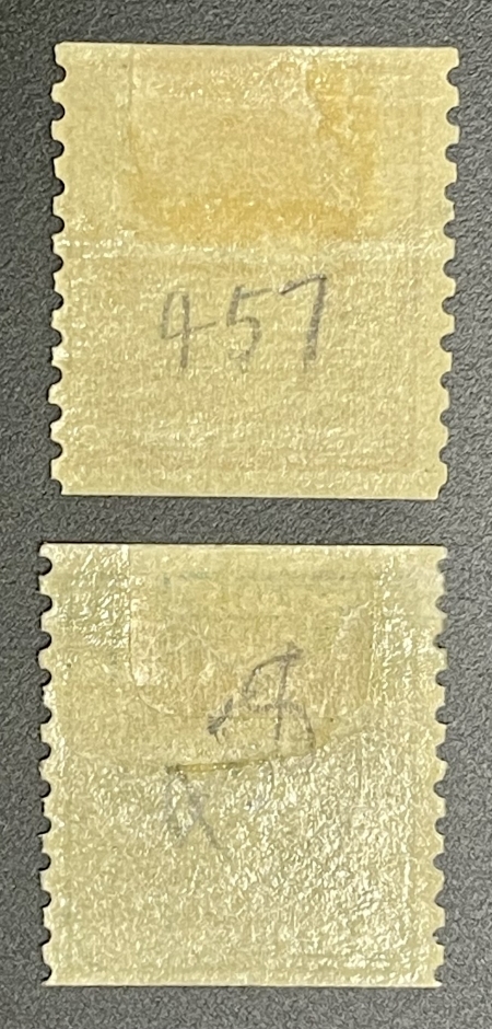 U.S. Stamps SCOTT #457-458 4c & 5c COILS (2), PERF 10 VERT, MOG-H, AVG CENTERING, CAT $62.50