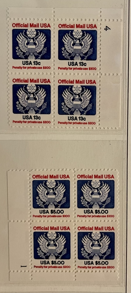 Official Stamps SCOTT #O-127 TO O-135, POST OFFICE FRESH PLATE BLOCKS/STRIPS (8), MOGNH-CAT $140