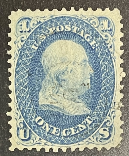 U.S. Stamps SCOTT #63 1c BLUE, USED & VF, VERY LIGHT CANCEL, CAT $45