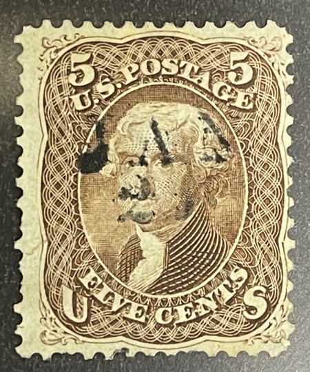 U.S. Stamps SCOTT #76 5c BROWN, USED, NICE VF APPEARANCE W/ MINOR CREASE, CENTERED, CAT $120