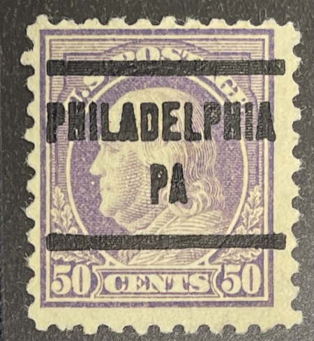 U.S. Stamps SCOTT #477 50c LIGHT VIOLET, PERF 10, USED W/ PHILADELPHIA PRE-CANCEL, CAT $80