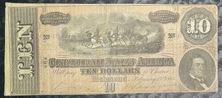Confederate Notes FEB 17, 1864 CSA TYPE SET, TY 65-69, $5, $10, $20 $50 & $100-NICE CIRCULATED SET