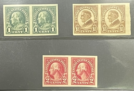 U.S. Stamps SCOTT #575-577, 1c, 1 1/2c & 2c IMPERF PAIRS, MOG, VF+, NH, P.O. FRESH-CAT $36
