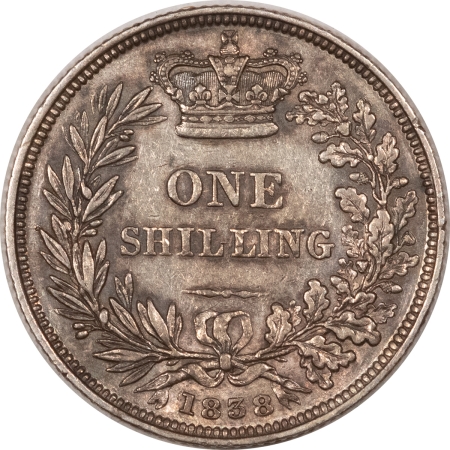 New Store Items 1838 WW SHILLING GR BRITAIN, KM-734.1,1ST YOUNG HEAD, TOUGH – HIGH GRADE EXAMPLE