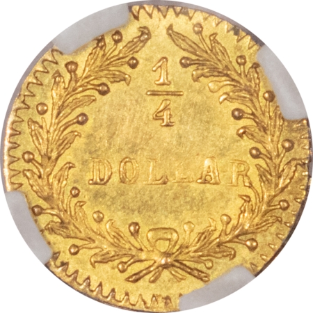 New Certified Coins 1852 ROUND INDIAN 25C GOLD, BG-891 – NGC MS-64, PREMIUM QUALITY, LOOKS GEM!