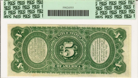 Large U.S. Notes 1869 $5 “RAINBOW” WOODCHOPPER LEGAL TENDER, FR-64, PCGS VERY CHOICE NEW 64 PPQ