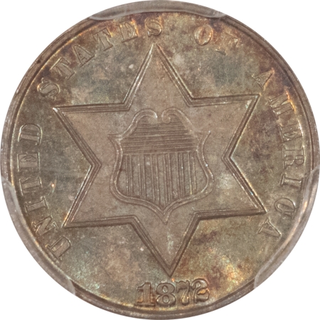 CAC Approved Coins 1872 THREE CENT SILVER PCGS MS-65 CAC, FRESH & PRETTY, 1,000 MINTAGE, RARE!