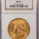 $20 1892-S $20 LIBERTY GOLD – NGC MS-61 LOOKS CHOICE! PREMIUM QUALITY!