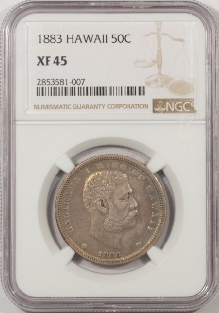 Hawaii/U.S. Territory Coins 1883 HAWAII, KINGDOM OF HAWAII HALF DOLLAR – NGC XF-45, PRETTY!