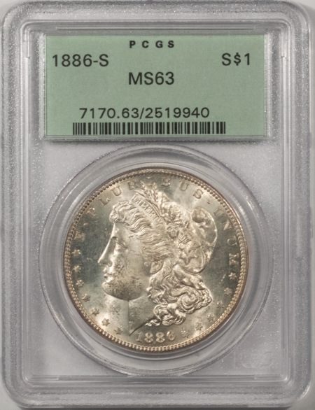 Morgan Dollars 1886-S MORGAN DOLLAR – PCGS MS-63, WHITE , OGH!