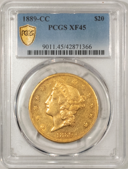 $20 1889-CC $20 LIBERTY GOLD PCGS XF-45, FLASHY & LOOKS AU!