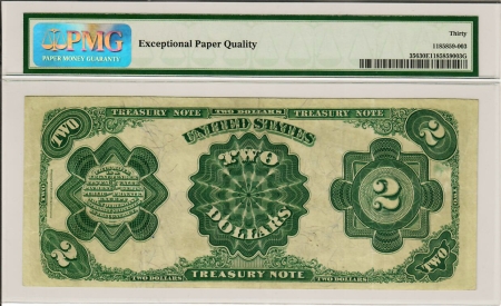 Large Treasury Note 1891 $2 TREASURY NOTE, FR-356, PMG VF-30 EPQ; BRIGHT & PRETTY-LOOKS MUCH BETTER