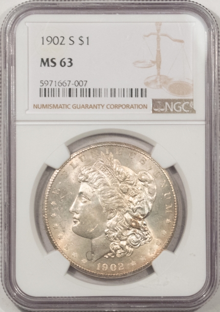 Morgan Dollars 1902-S MORGAN DOLLAR NGC MS-63, FRESH ORIGINAL & FLASHY, TOUGH DATE!