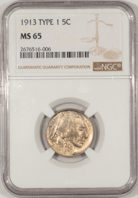 Buffalo Nickels 1913 TY I BUFFALO NICKEL – NGC MS-65, GEM!