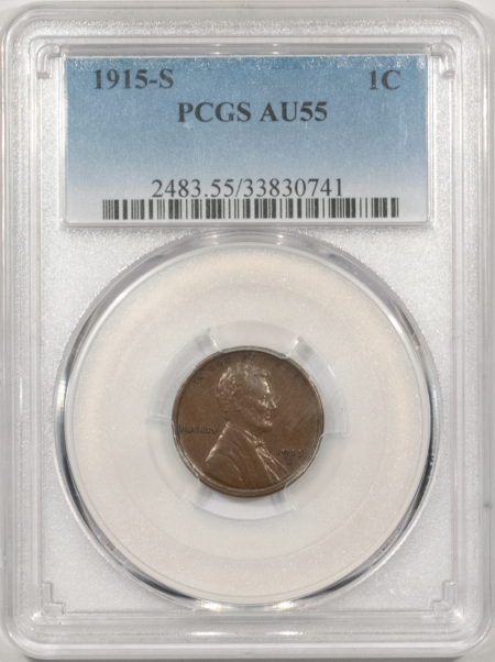 Lincoln Cents (Wheat) 1915-S LINCOLN CENT – PCGS AU-55 SMOOTH, NEARLY UNC!