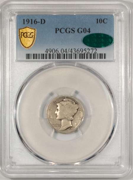 CAC Approved Coins 1916-D MERCURY DIME – PCGS G-4, SUPER NICE & ORIGINAL! CAC APPROVED!