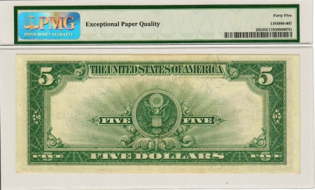 Large Silver Certificates 1923 $5 SILVER CERTIFICATE, FR-282, PMG CHOICE EXTREMEMLY FINE 45 EPQ