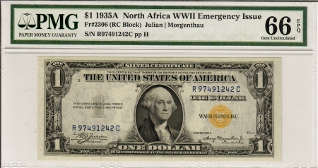 World War II Emergency Notes 1935-A $1 NORTH AFRICA SILVER WWII EMERGENCY ISSUE FR-2306 PMG GEM UNC 66 PPQ