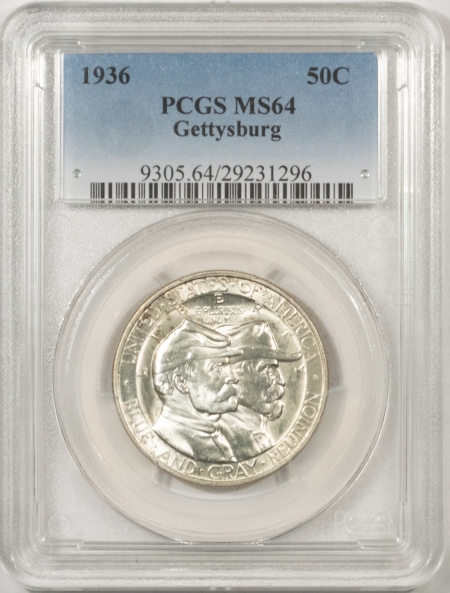 New Certified Coins 1936 GETTYSBURG COMMEMORATIVE HALF DOLLAR – PCGS MS-64 BLAZING LUSTER!