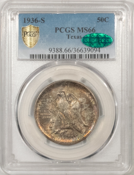CAC Approved Coins 1936-S TEXAS COMMEMORATIVE HALF DOLLAR – PCGS MS-66 PRETTY, PQ & CAC APPROVED!