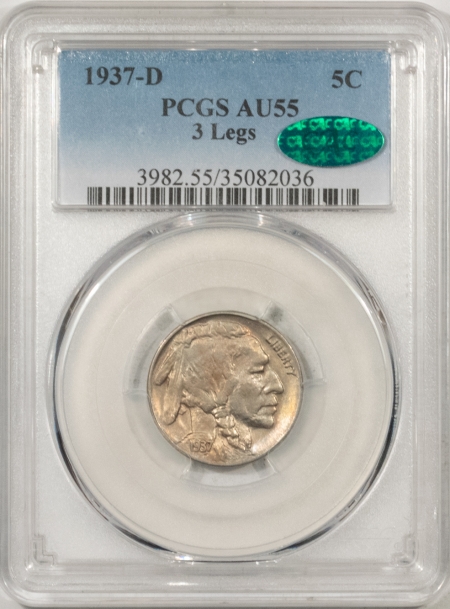 Buffalo Nickels 1937-D BUFFALO NICKEL, 3 LEGS – PCGS AU-55, AU-58 QUALITY, PQ & CAC APPROVED!