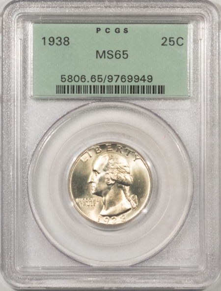 New Certified Coins 1938 WASHINGTON QUARTER – PCGS MS-65, OLD GREEN HOLDER & PREMIUM QUALITY!