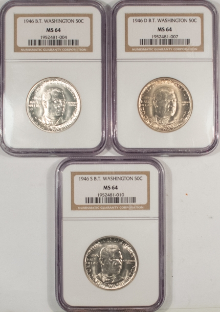 New Certified Coins 1946 P/D/S BTW COMMEMORATIVE HALF DOLLAR SET OF 3 – NGC MS-64