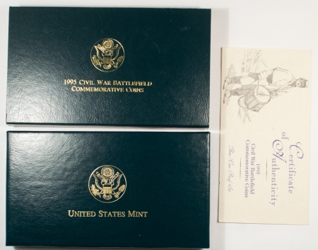 Modern Gold Commems 1995 CIVIL WAR 3 PC GOLD/SILVER COMMEMORATIVE COIN SET, GEM PROOF-OGP, BOX & COA
