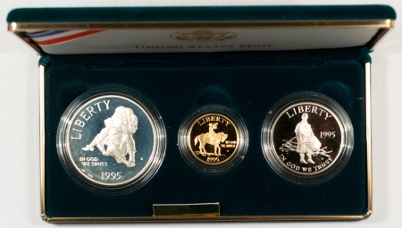 Modern Gold Commems 1995 CIVIL WAR 3 PC GOLD/SILVER COMMEMORATIVE COIN SET, GEM PROOF-OGP, BOX & COA