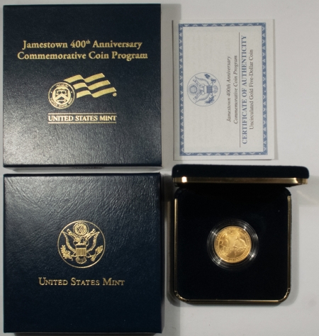 Modern Gold Commems 2007 JAMESTOWN 400TH ANNIVERSARY COMMEMORATIVE GOLD COIN, GEM BU-OGP/BOX & COA