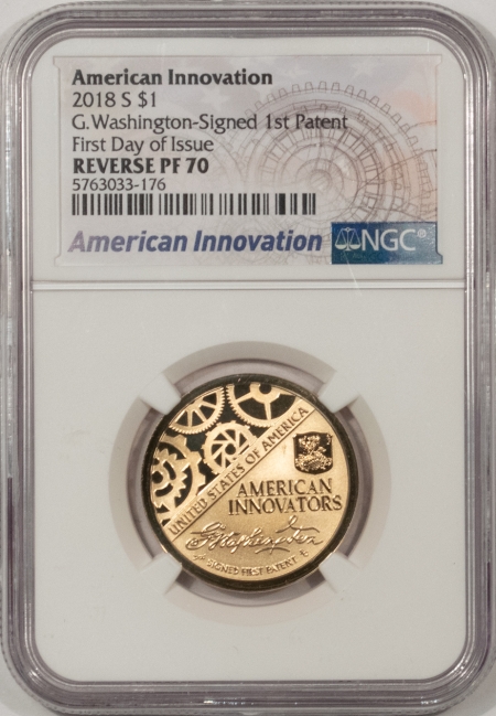 Eisenhower Dollars 2018-S $1 G. WASHINGTON-SIGNED FIRST DAY OF ISSUE – NGC PF-70 REVERSE