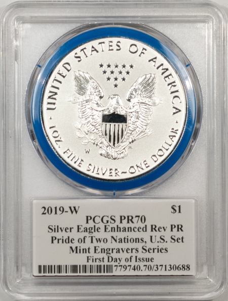 American Silver Eagles 2019-W $1 AMERICAN SILVER EAGLE, 1 OZ ENHANCED REV PROOF – PCGS PR-70