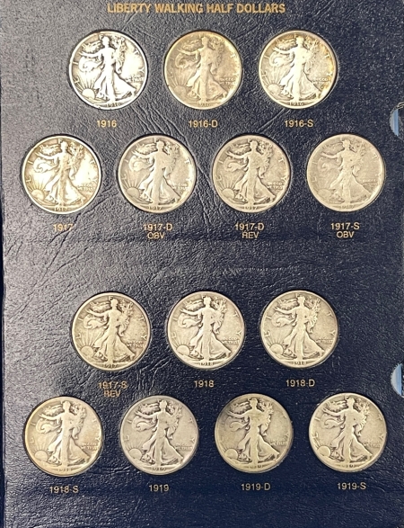 Half Dollars 1916-1947-D 65 COIN WALKING LIBERTY HALF DOLLAR COMPLETE SET, NICE G+, NICE KEYS