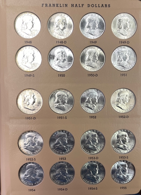 Franklin Halves 1948-1963D FRANKLIN HALF DOLLAR COMPLETE 35 COIN SET NICE BRILLIANT UNCIRCULATED
