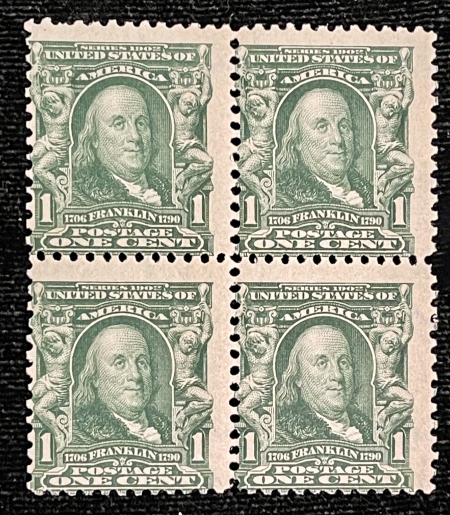 U.S. Stamps SCOTT #300 1c BLUE-GREEN BLOCK OF 4, MOG, NEVER HINGED & FRESH, CAT $120