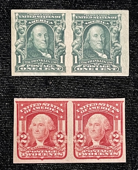 U.S. Stamps SCOTT #314 & 320, 1c & 2c IMPERF PAIRS, MOG, HINGED, VF+ & FRESH-CAT $65