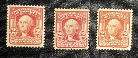 U.S. Stamps SCOTT #319a, 319f-j & 319c, CARMINE TY I, CARMINE-ROSE TY II & SCARLET TY I-MOG