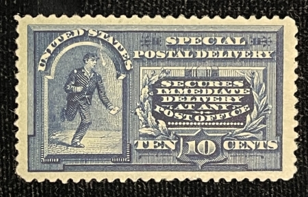 U.S. Stamps SCOTT #E-4 10c BLUE, LINE UNDER “TEN CENTS”, MDOG, ADHERENCES, VF APP-CAT $850