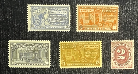 U.S. Stamps SCOTT #E-11, E-13, E-14, E-18, J-23, MOG SPECIAL DELIVERIES/POSTAGE DUE-CAT $135