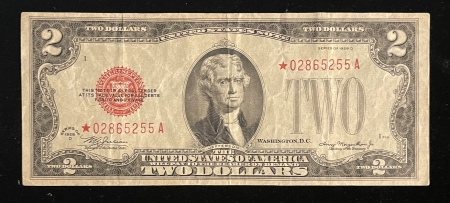 Small U.S. Notes 1928-D $2 U.S. NOTE-STAR NOTE, FR-1505*, ORIGINAL VF WITH NICE PAPER QUALITY