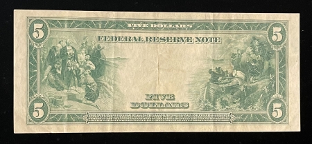 Large Federal Reserve Notes 1914 $5 FEDERAL RESERVE NOTE, CLEVELAND, FR-859a, CHOICE VF; BRIGHT & FRESH!