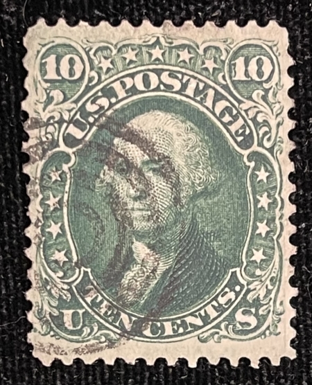 U.S. Stamps SCOTT #68 10c GREEN, USED, VF, SOUND & CHOICE, CATALOG $55