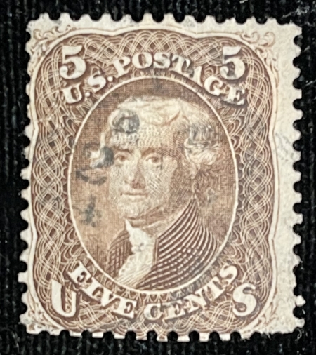 U.S. Stamps SCOTT #76 5c BROWN, USED, AVERAGE CENTERING, 2 SHORT PERFS (LR)-CATALOG $120