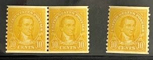 U.S. Stamps SCOTT #603 (3), A PAIR & A SINGLE, 10c ORANGE, MOG-NH; FRESH, CAT $24