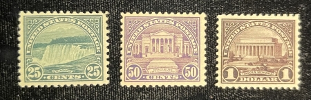 U.S. Stamps SCOTT #568-570, 25c, 50c, $1, MOG, HINGED-VF & FRESH – CAT $81