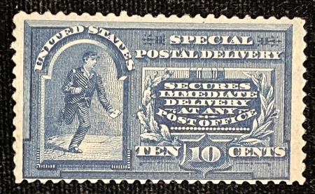 U.S. Stamps SCOTT #E-5, 10c BLUE, MESSENGER RUNNING WMKD, MOG, HINGED & ABT FINE-CAT $210
