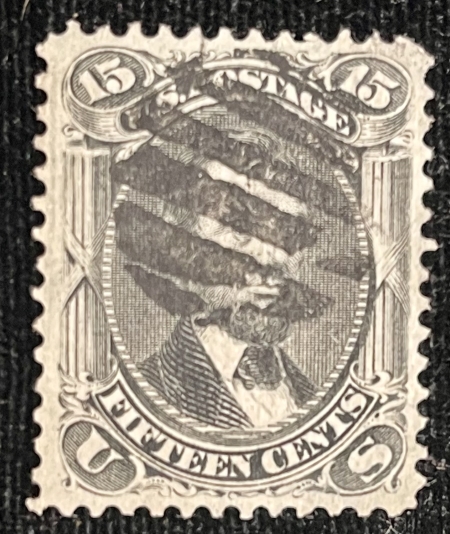 U.S. Stamps SCOTT #98, 15c, BLACK, F GRILL, USED, VERY FINE & FRESH APPEARANCE – CAT $275
