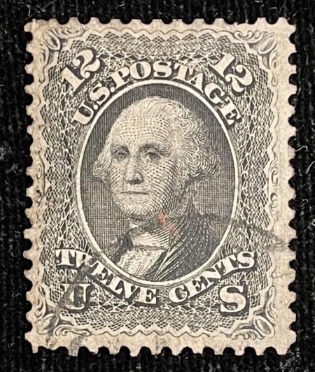U.S. Stamps SCOTT #69 12c BLACK, USED, HR, PERF TIP CREASE, APPEARS F/VF-CATALOG $95