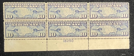 U.S. Stamps SCOTT #C-7 10c BLUE, PLATE BLOCK OF 6, MOG-NH, FINE & SOUND, CATALOG $45